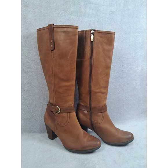 Blondo Womens Riding Boot Sz 9.5 Waterproof Tall Tan Leather Buckle Equestrian - Picture 1 of 14